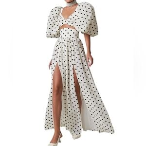 Elegant Black and White Polka Dot Skirt Set